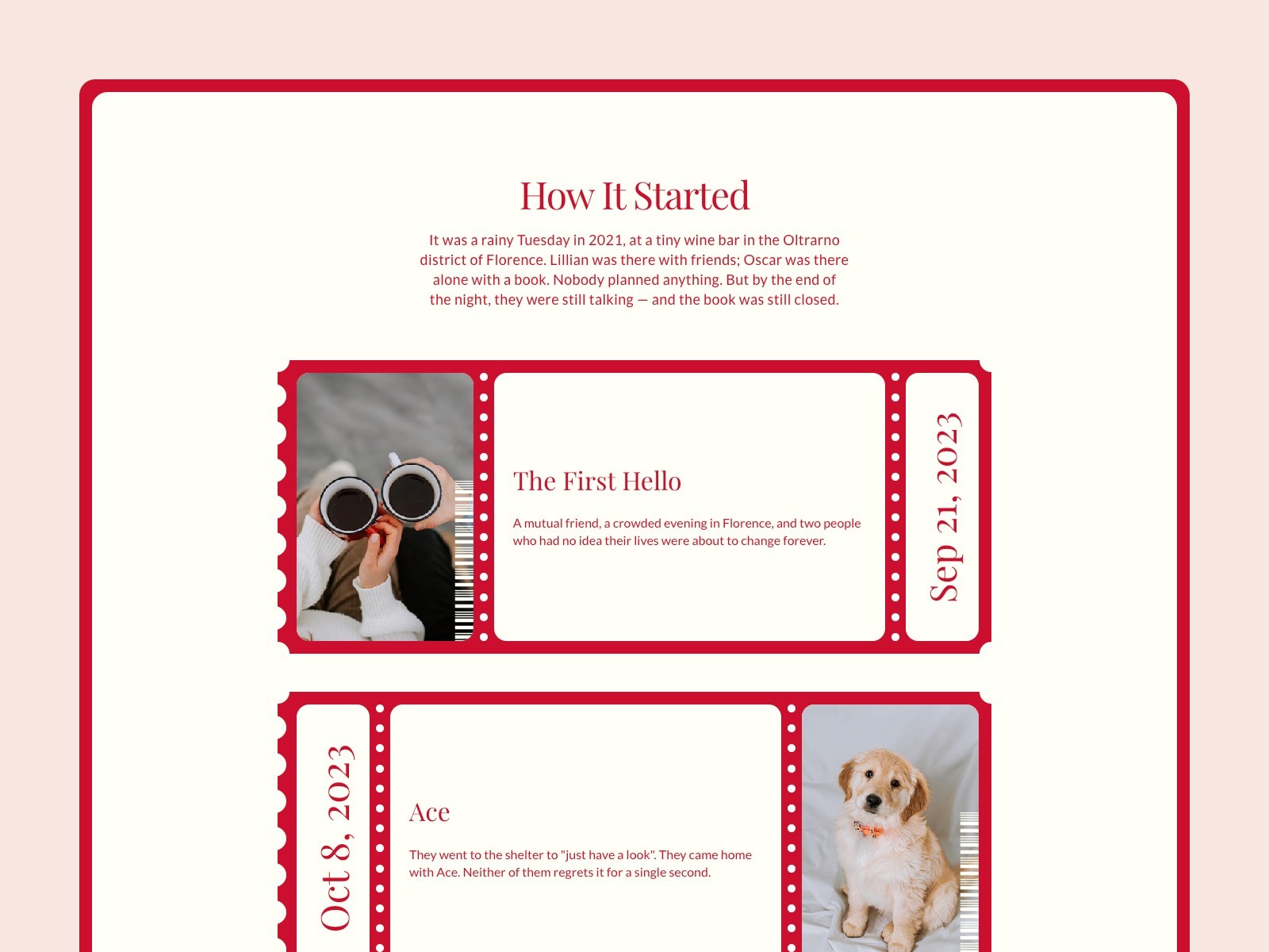 Delphin wedding invitation website template our story section preview