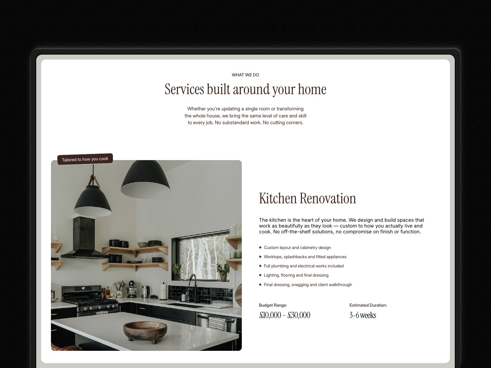 Renovia construction and renovation website template services section preview