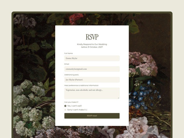 Miren wedding invitation template rsvp form preview