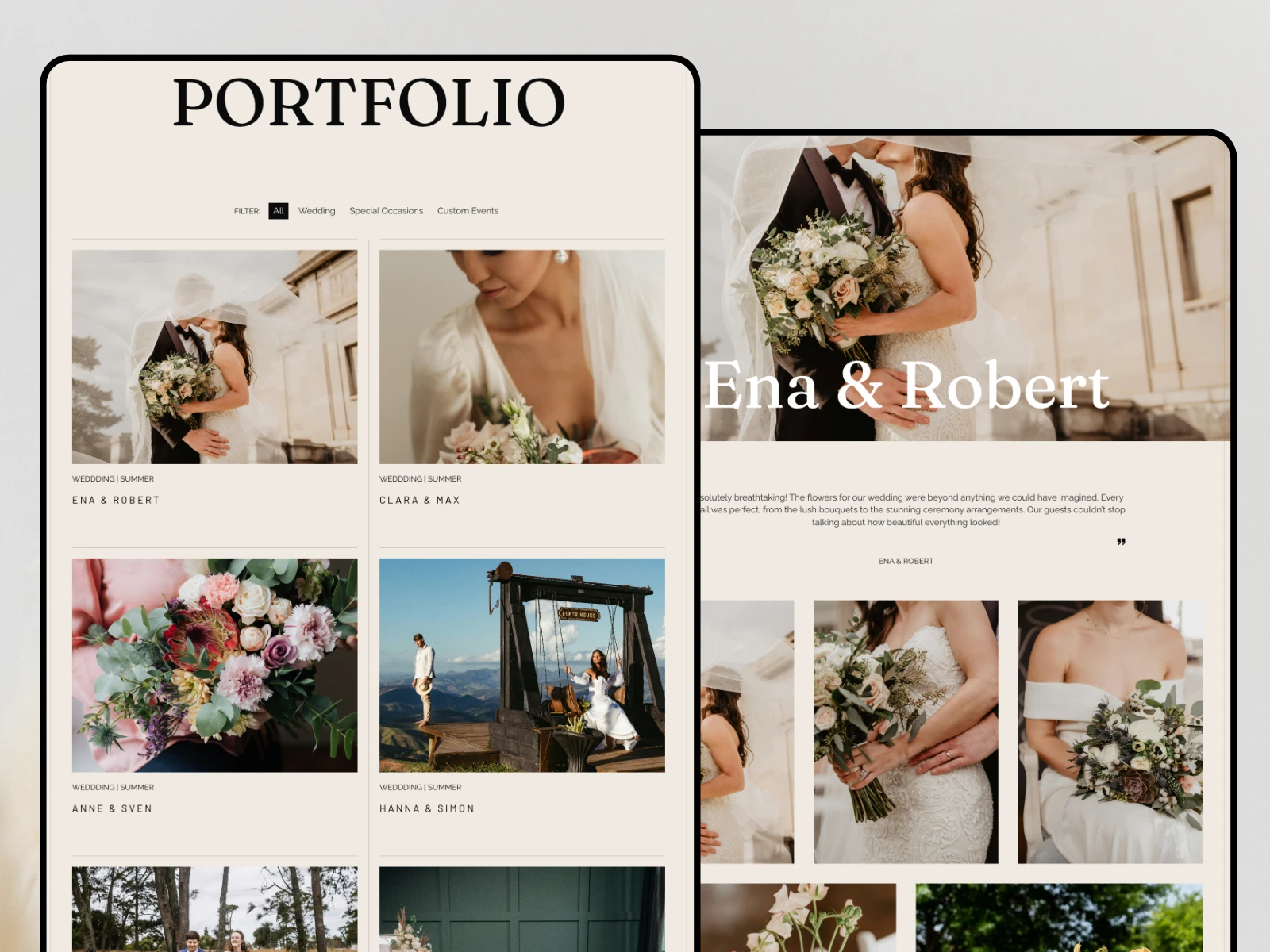 Floraly is a Framer portfolio website template for photographers, flower designers, florists and creative businesses.