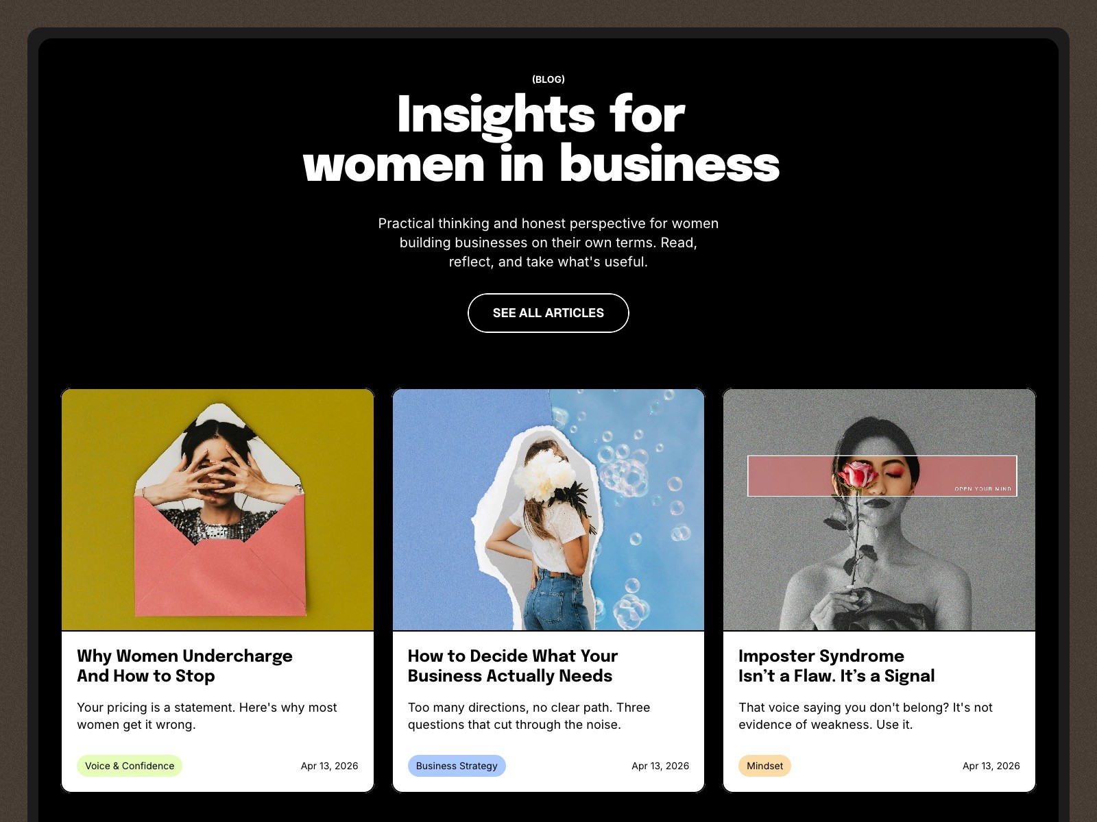 Caoch business coach website blog section preview