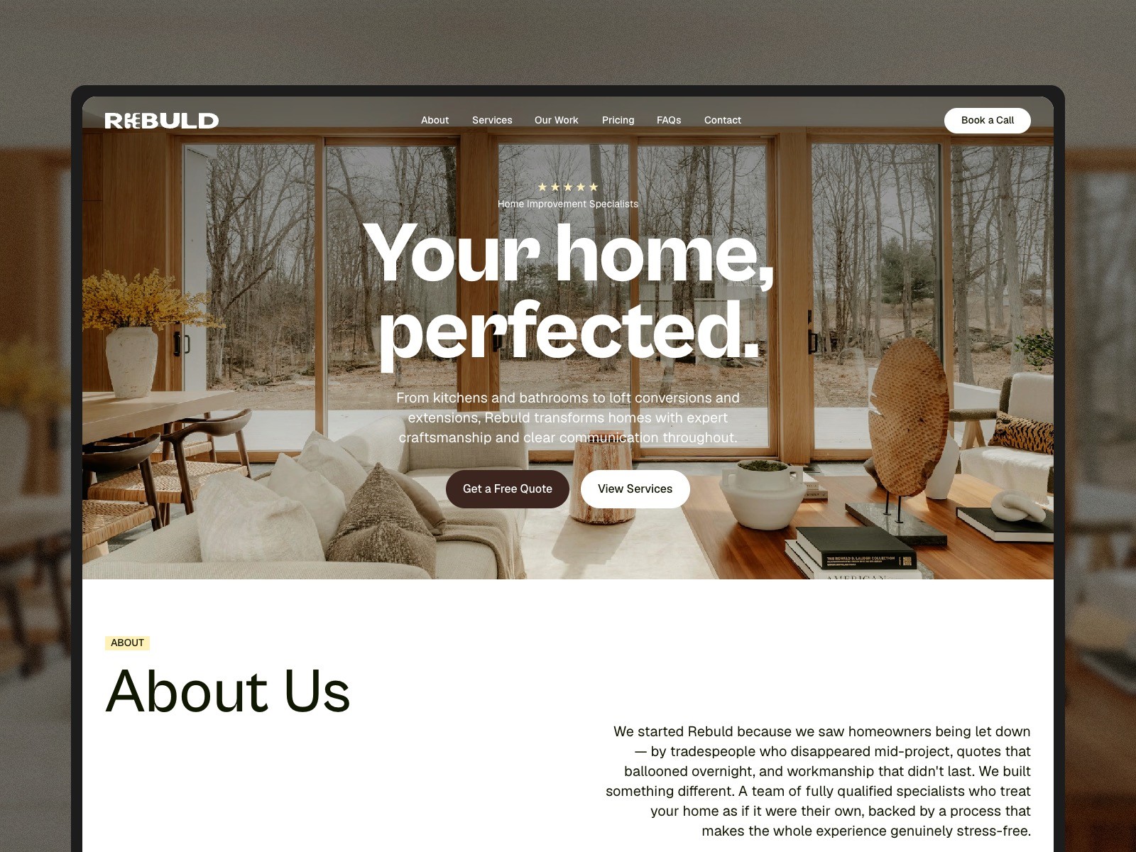 Rebuld is a sleek, high-converting one-page Framer website template built for home improvement companies, contractors, and renovation professionals.