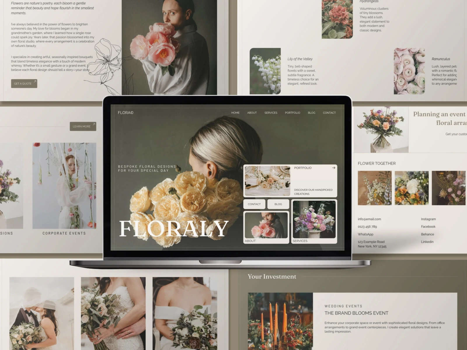 Floraly is a Framer portfolio website template for photographers, flower designers, florists and creative businesses.