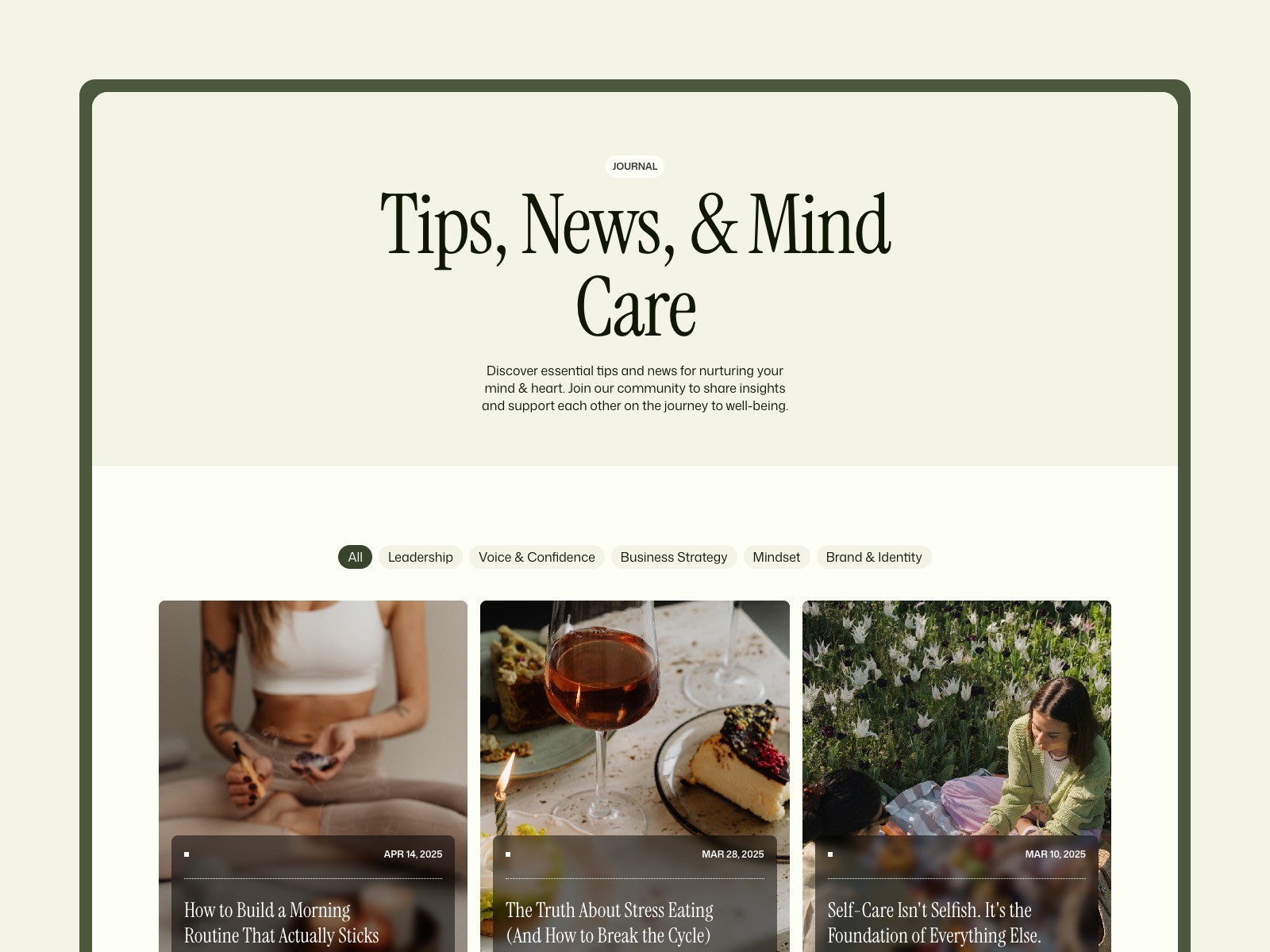 Awakened coaching website template blog section preview